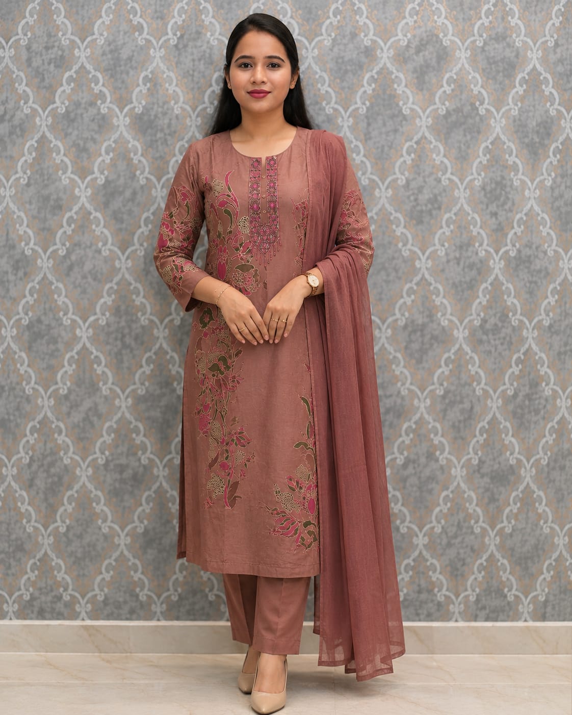 Premium Mull Chanderi With Dupatta Kurti Set view 1