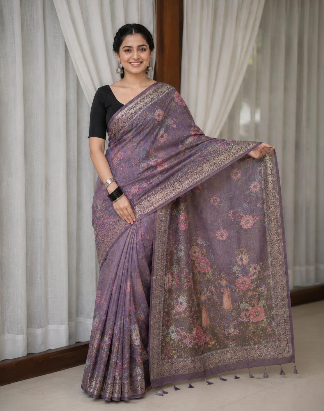 Kalamkari Handloom Saree in Purple