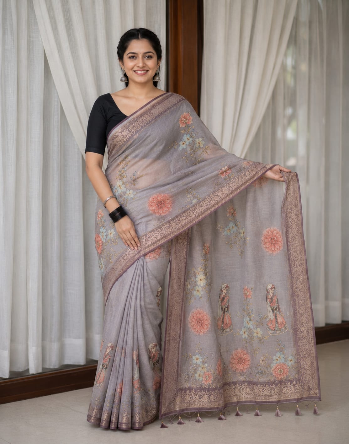 Kalamkari Handloom Saree in Gray