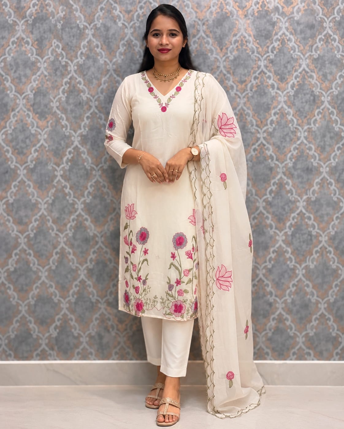 Cotton Handloom Dress With Dupatta view 1