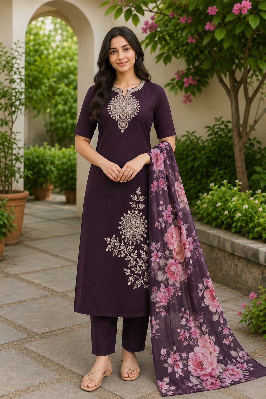 Combric Silk With Dupatta Kurti Set view 1