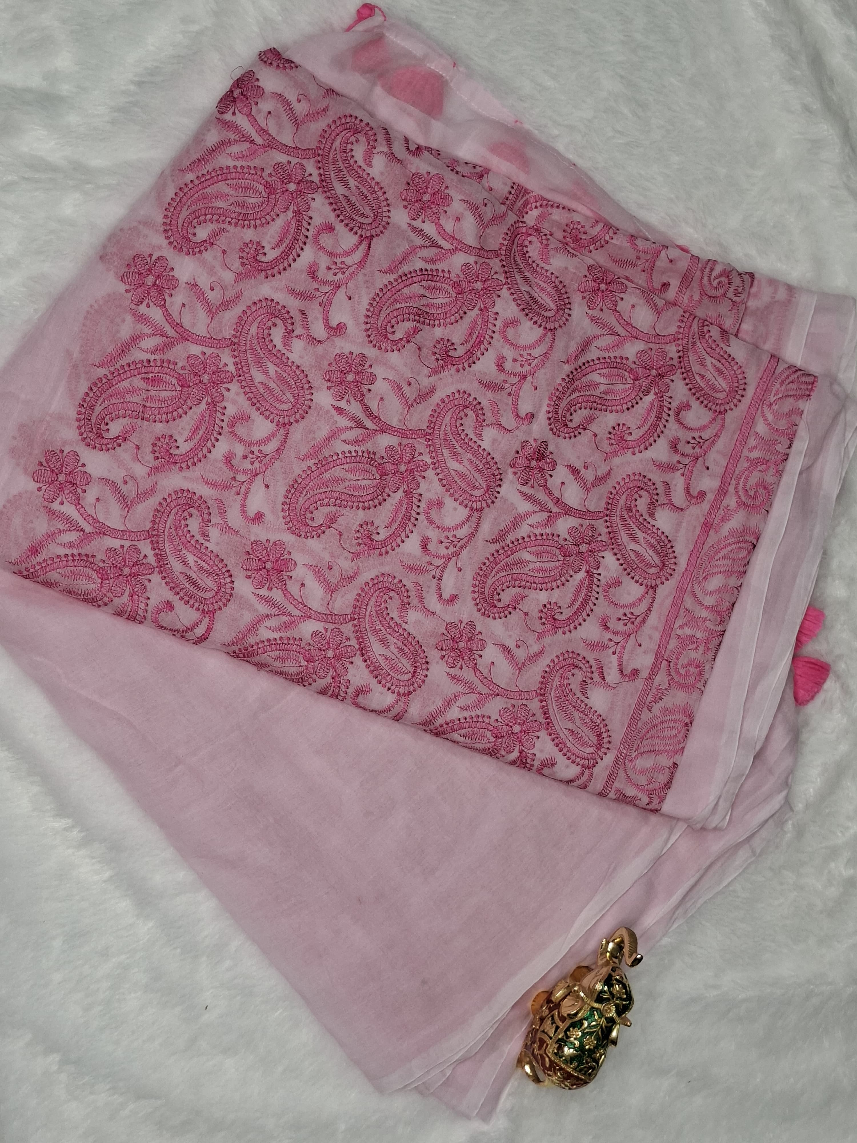 Mul Cotton Chikankari Saree view 1