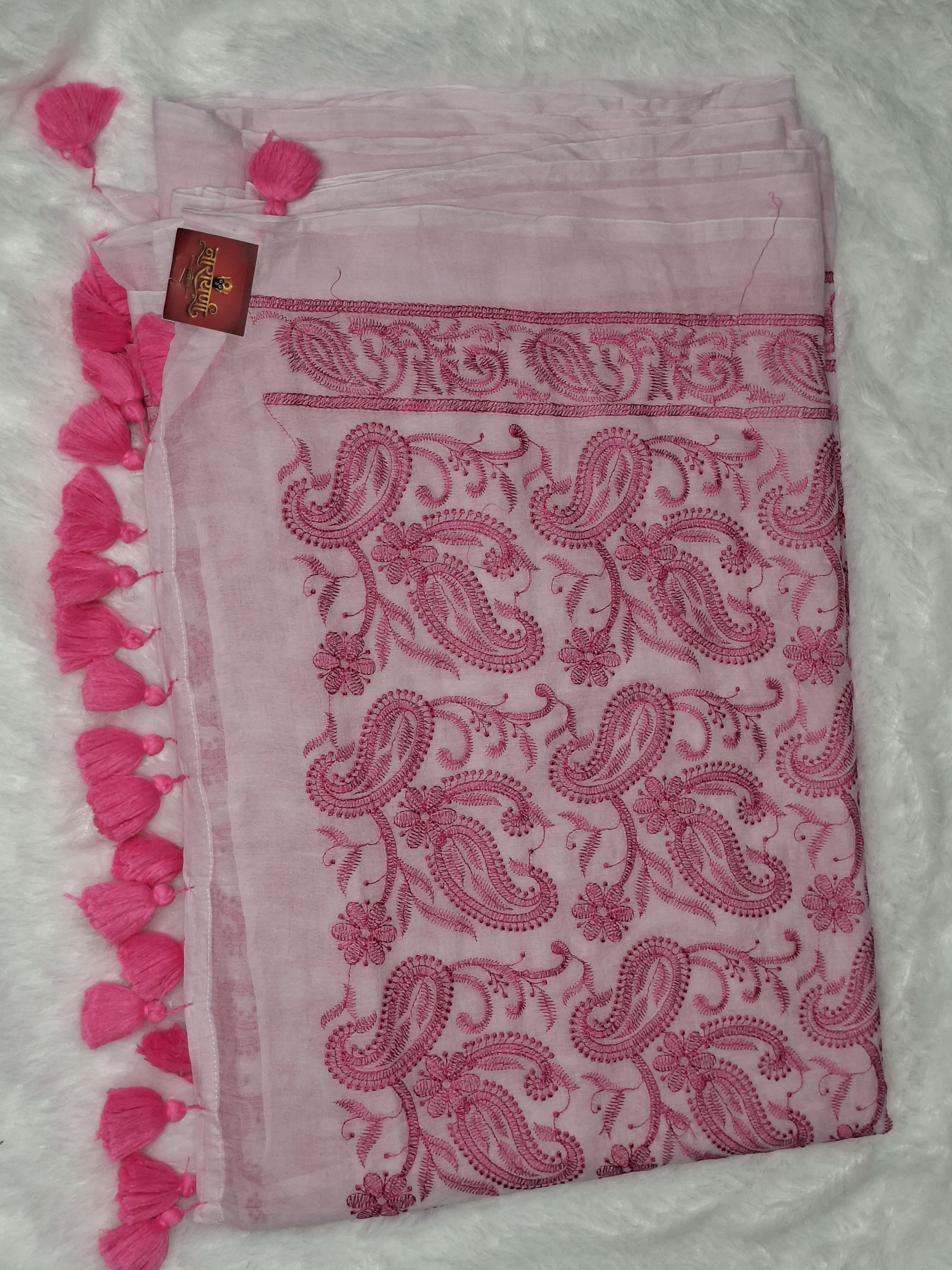 Mul Cotton Chikankari Saree view 2