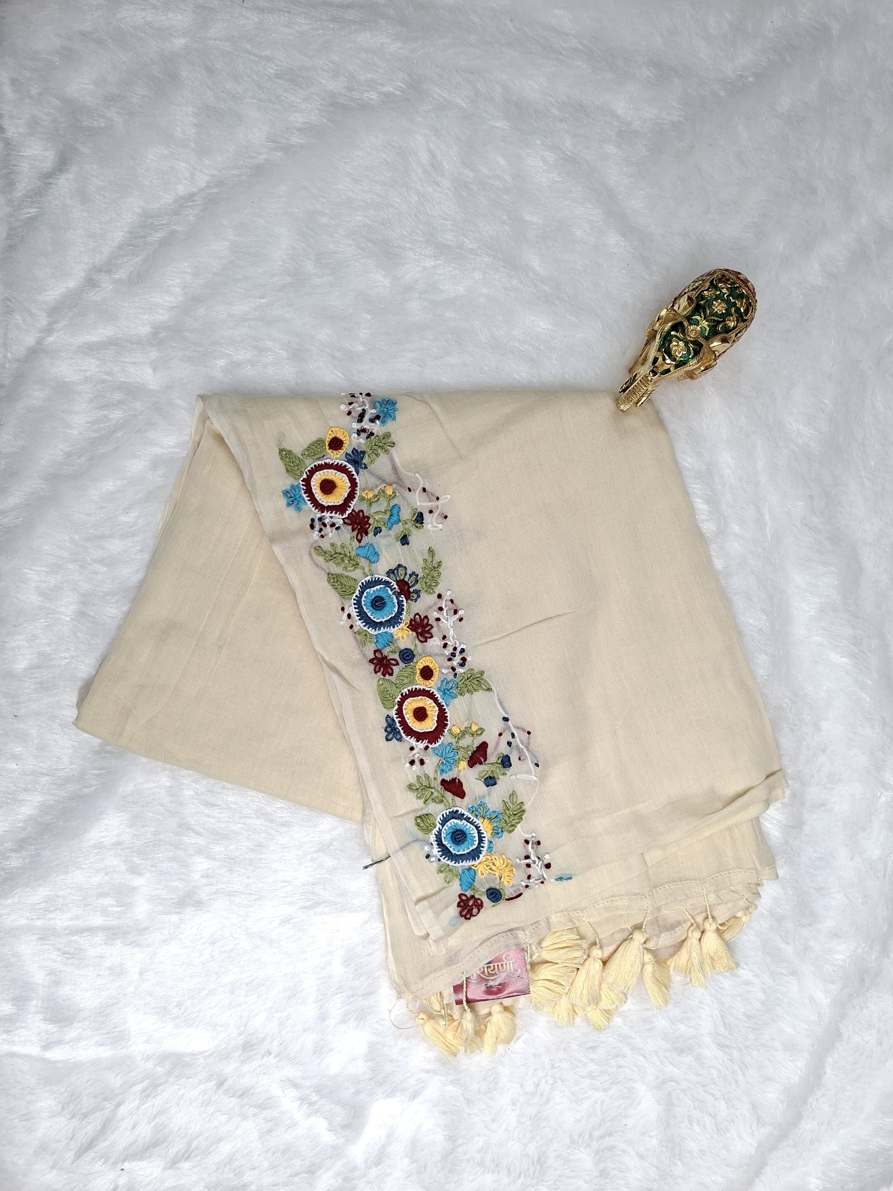 Shoulder Bullion Saree in Off White