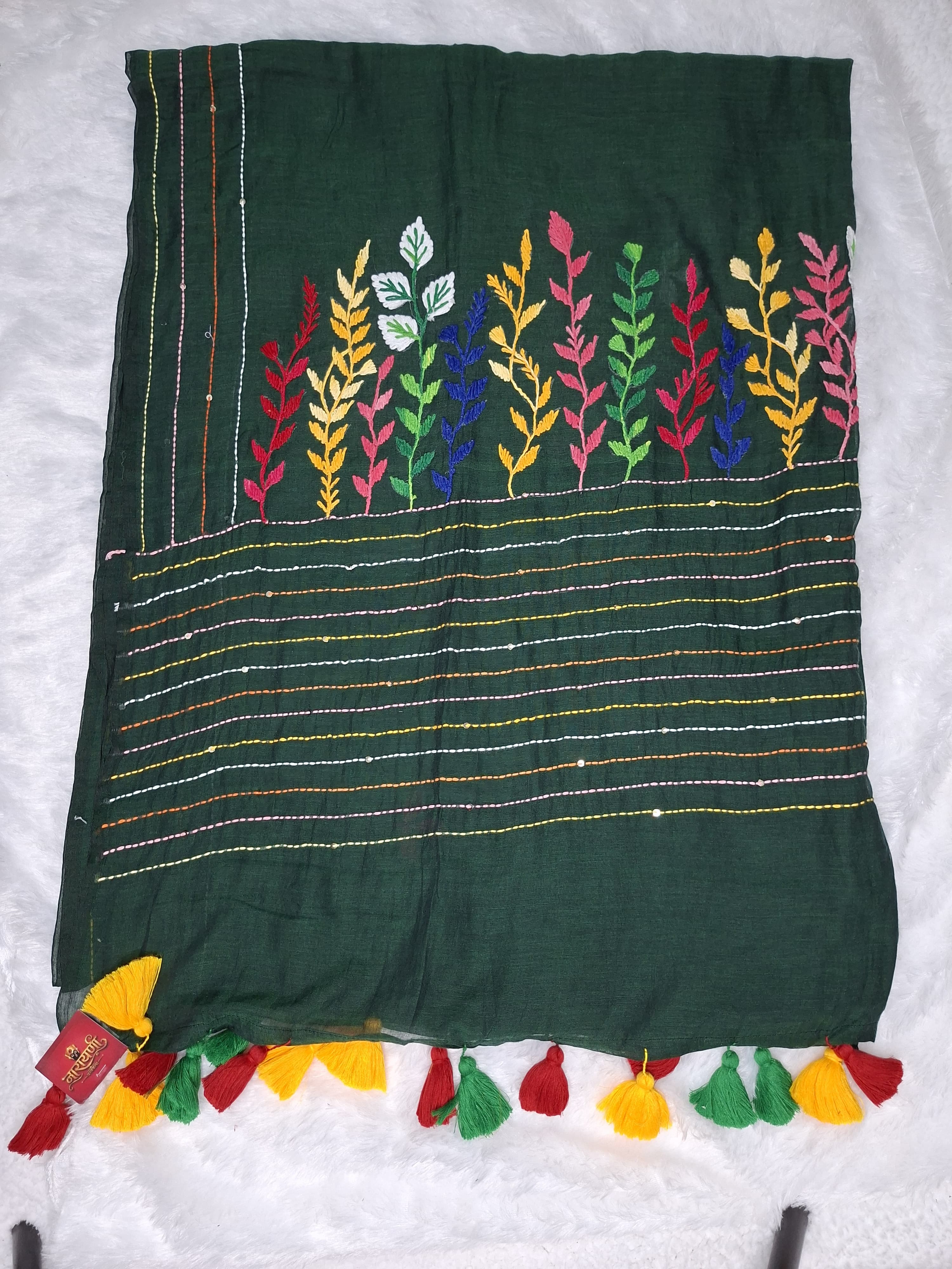 Hand Bullion Saree in Bottle Green