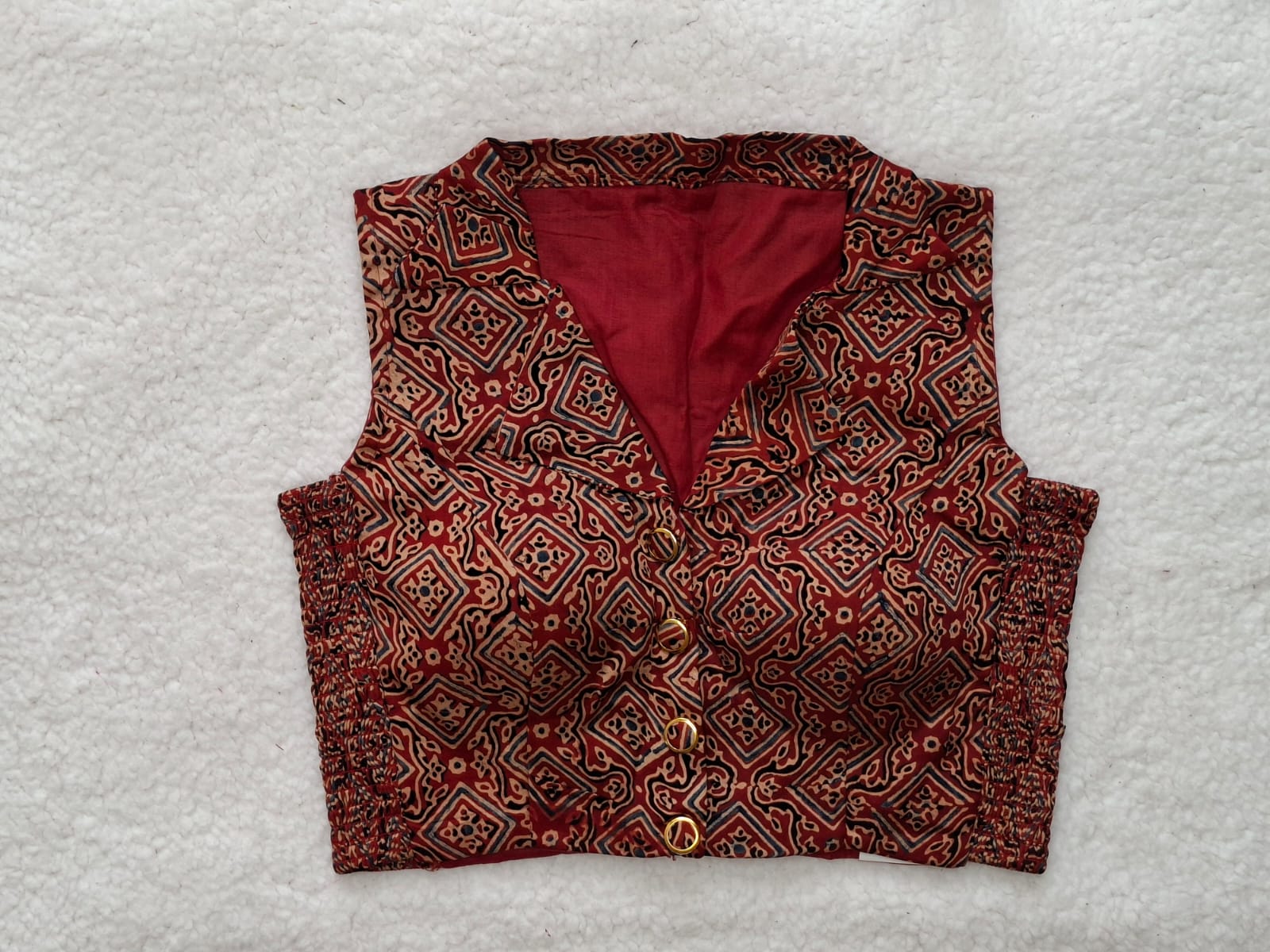 Ajrakh Printed Collar Neck Stretchable Padded Blouse view 1