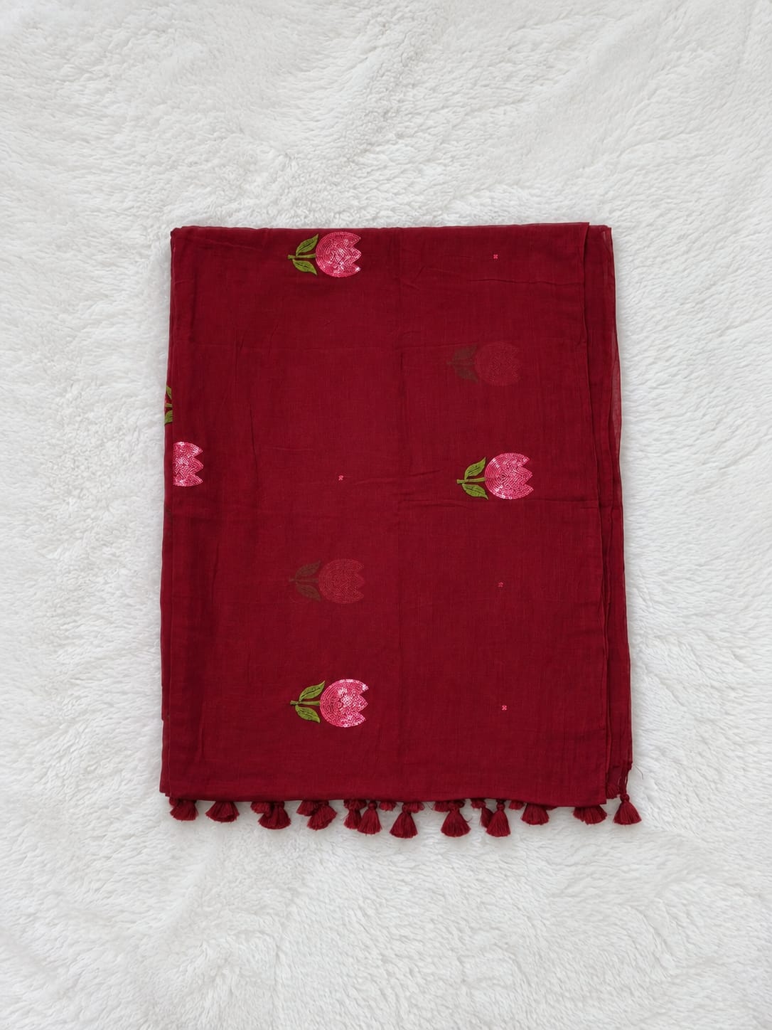 Lotus Square Saree in Maroon