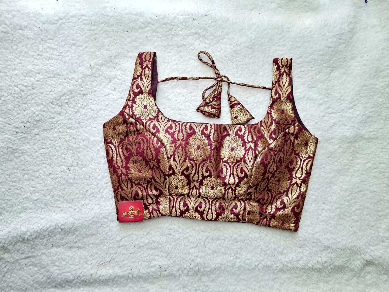Peplum Corset Style Fitted Blouse Banarasi Pattern in Brown
