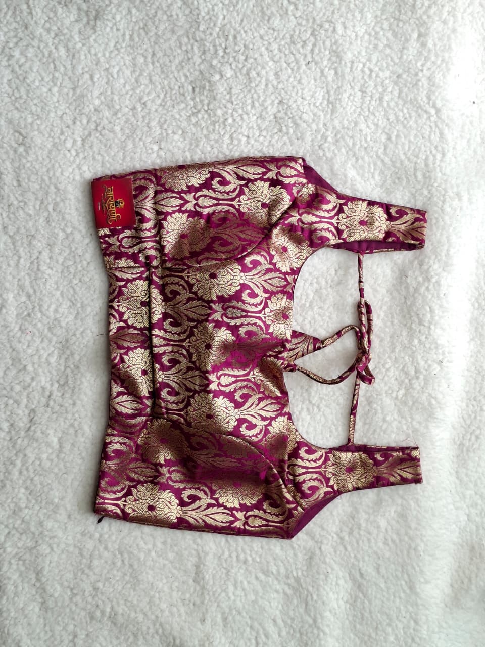 Peplum Corset Style Fitted Blouse Banarasi Pattern in Deep Pink
