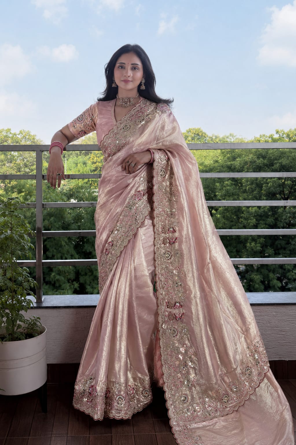 Organza Embroidered Fabric Saree view 1