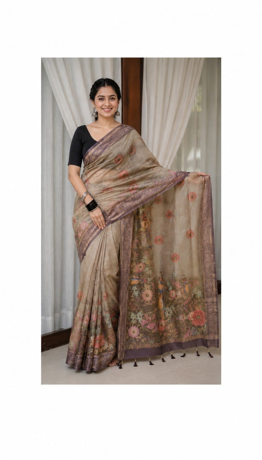 Kalamkari Handloom Saree in Gold
