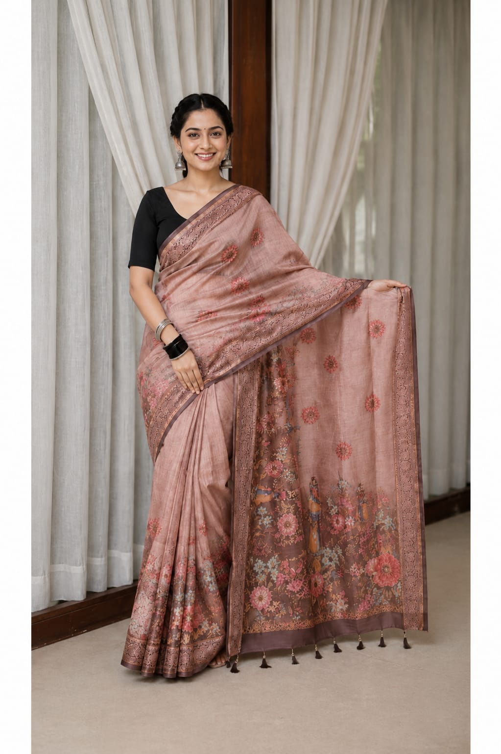 Kalamkari Handloom Saree in Rose Gold