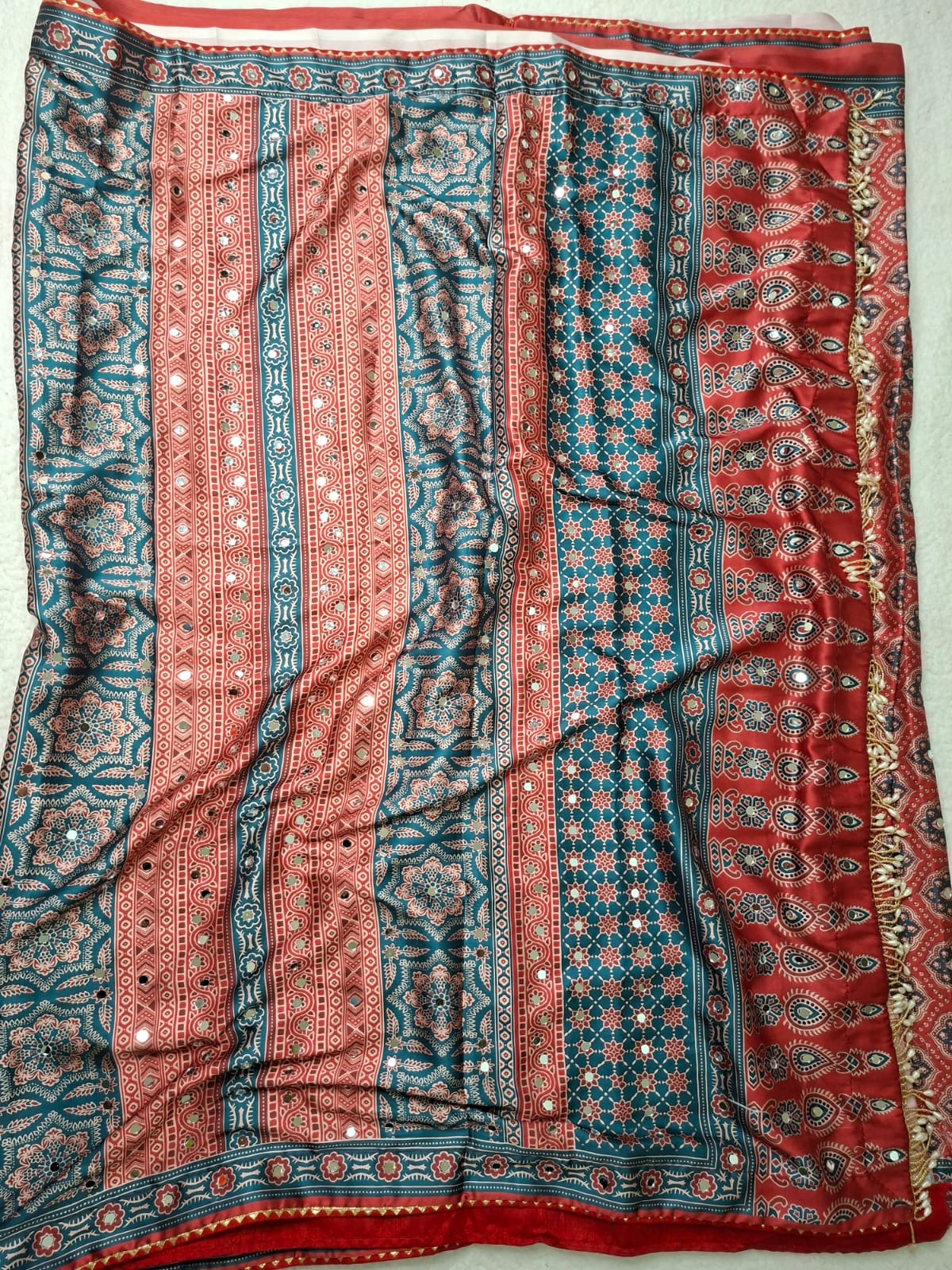 Ajrakh Silk Saree in Red
