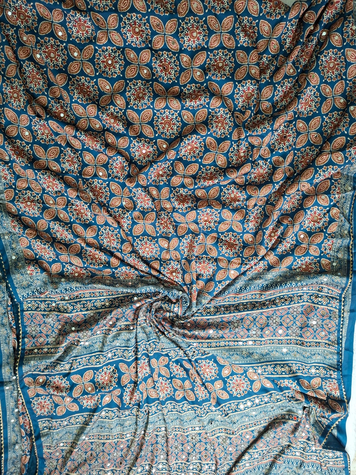 Ajrakh Silk Saree in Blue