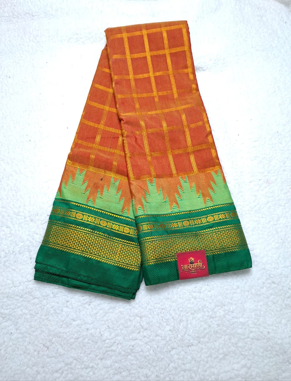 Irkal Tana Silk Checks Saree in Orange