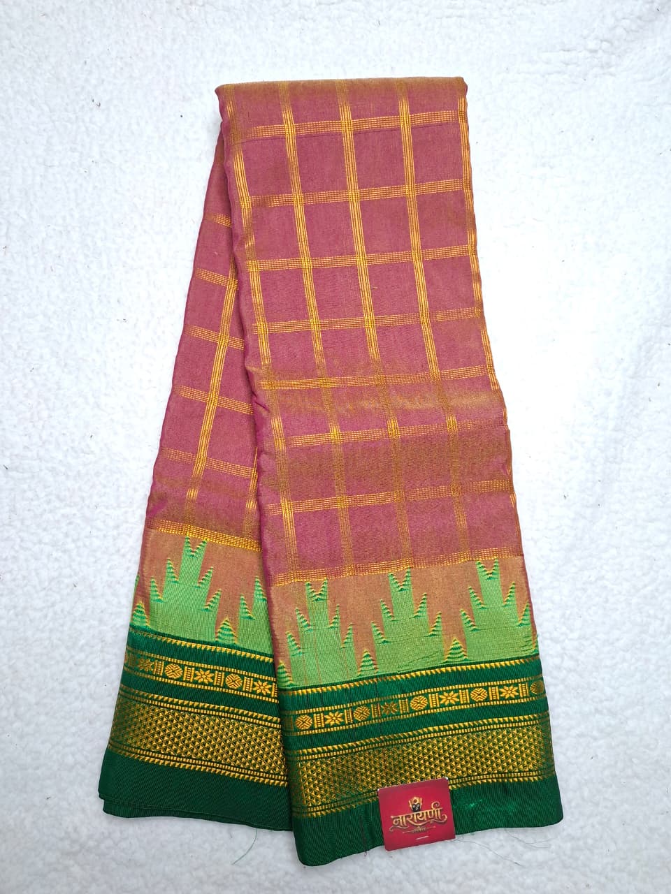 Irkal Tana Silk Checks Saree in Light Pink