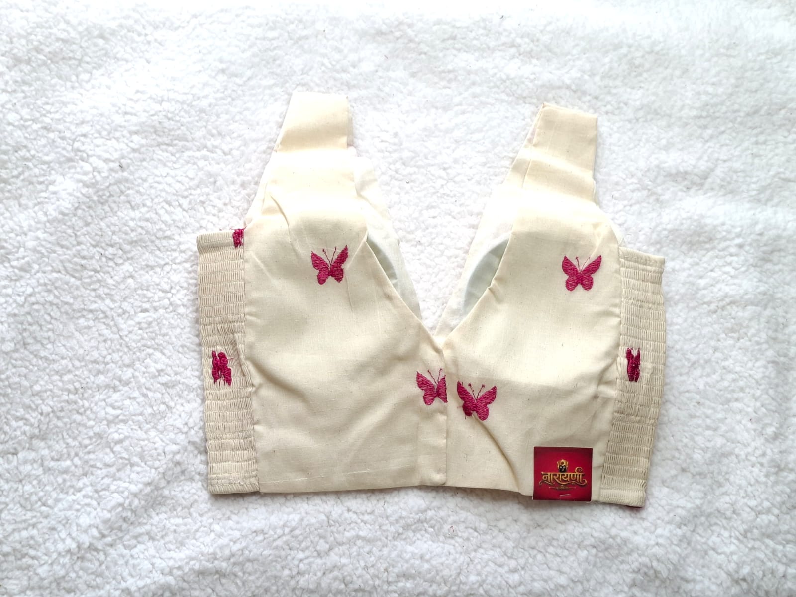 Thread Embroidery Butterfly Design With Stretchable Blouse view 2