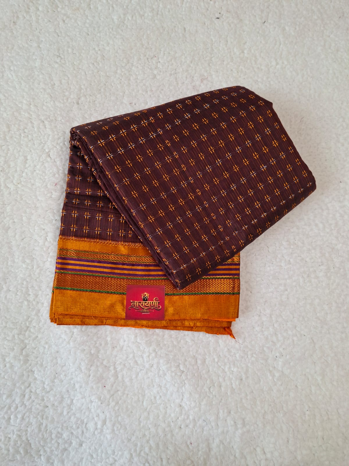 Cotton Cheak Butti Saree in Brown Ccolour