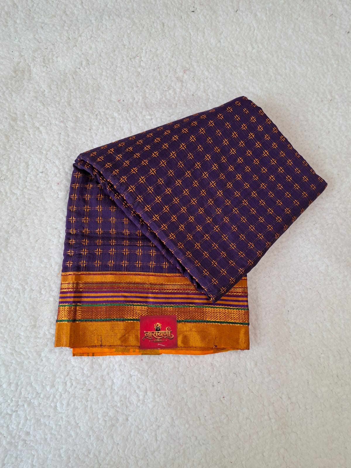 Cotton Cheak Butti Saree in Ink Blue