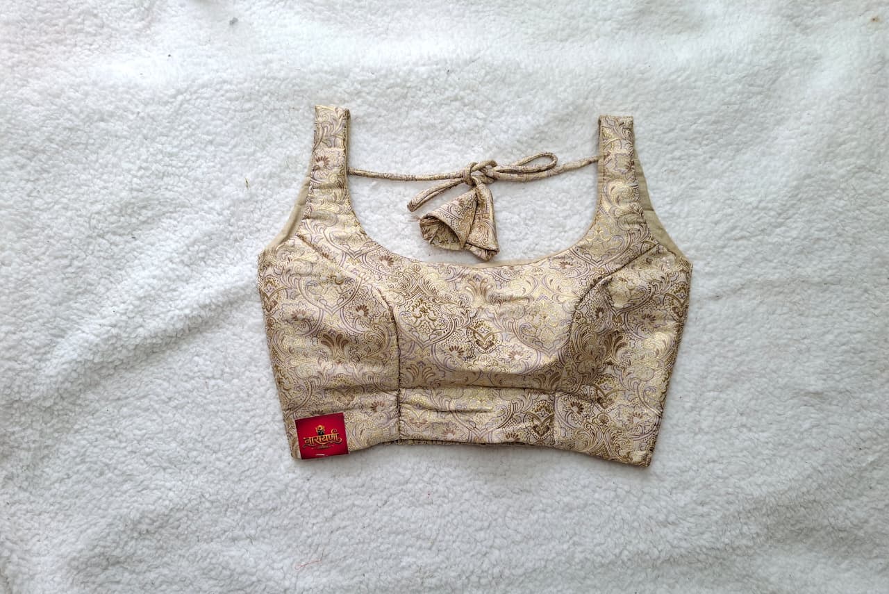 Peplum Corset Style Fitted Blouse Banarasi Pattern in Off White