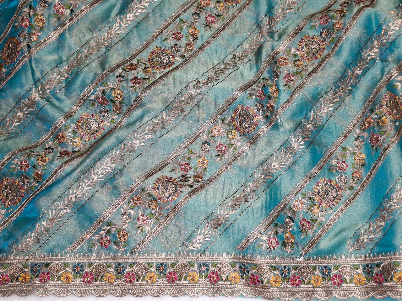 Cutdana Handwork Saree in Peacock Green