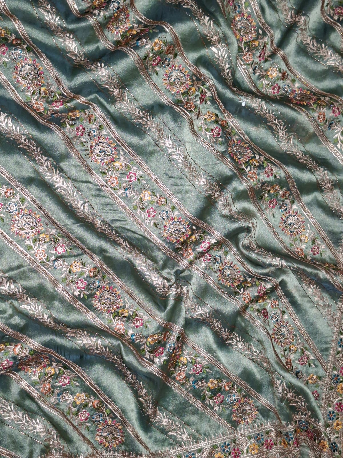 Cutdana Handwork Saree in Pista Green