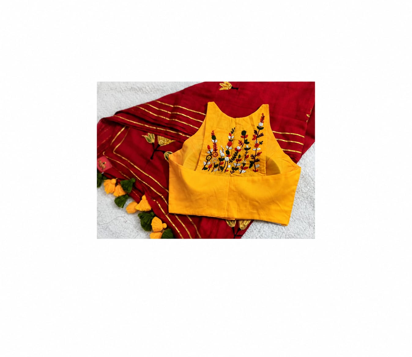 Halter Neck Embroidered Padded Blouse in Yellow