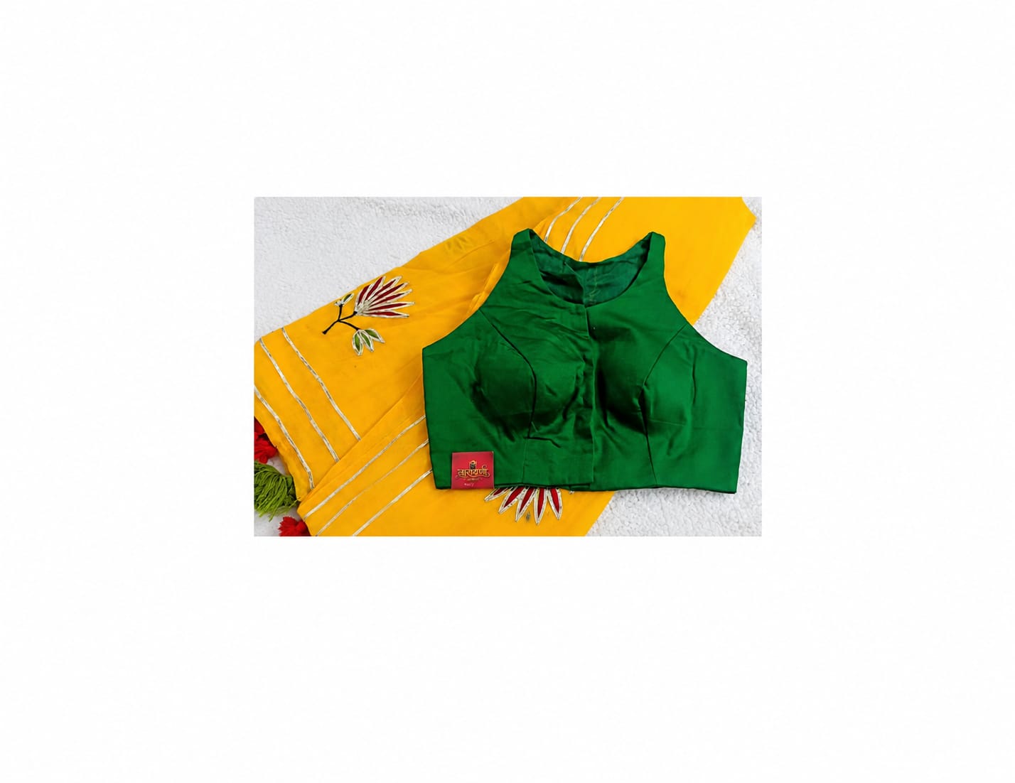 Halter Neck Embroidered Padded Blouse in Green