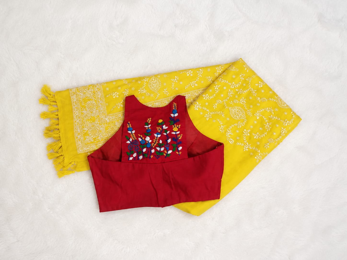 Halter Neck Embroidered Padded Blouse in Red