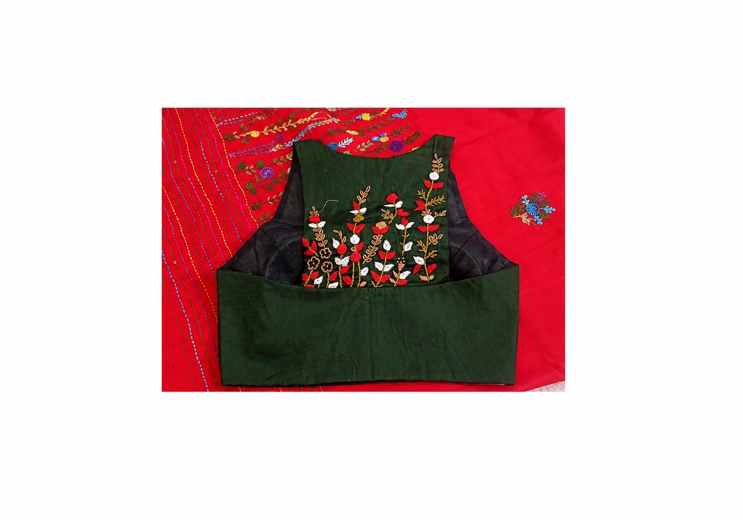 Halter Neck Embroidered Padded Blouse in Deep Grren