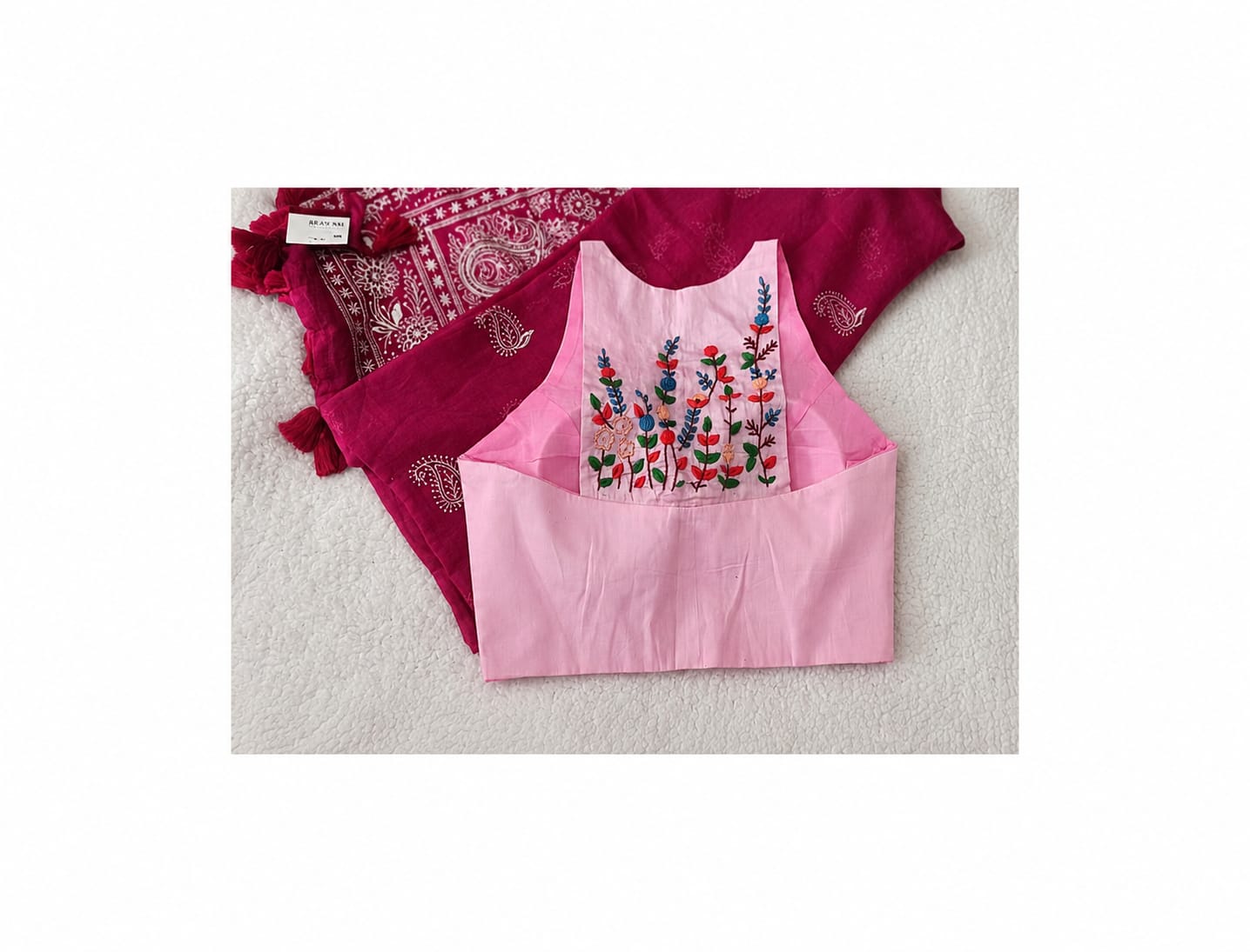 Halter Neck Embroidered Padded Blouse in Baby Pink